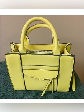 Classic Modernist Small Satchel Bag - statement bag- yellow with black trim NWOT